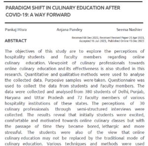 Paradigm Shift In Culinary Education After Covid-19: A Way Forward| Pankaj Misra, Anjana Pandey & Seema Nashier