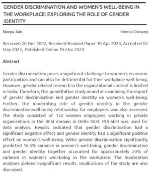 GENDER DISCRIMINATION AND WOMEN’S WELL-BEING IN THE WORKPLACE: EXPLORING THE ROLE OF GENDER IDENTITY | Navya Jain & Meena Osmany