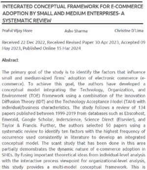 Integrated Conceptual Framework For E-Commerce Adoption By Small And Medium Enterprises- A Systematic Review | Praful Vijay More, Ashu Sharma & Christine D'Lima