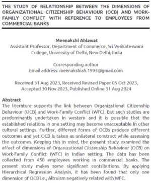 The Study Of Relationship Between The Dimensions Of Organizational  Citizenship Behaviour (OCB) And Work Family Conflict With Reference To Employees From Commercial Banks | Meenakshi Ahlawat
