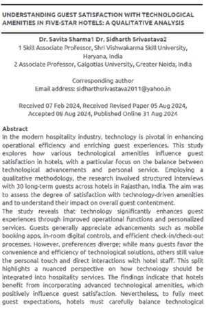 Understanding Guest Satisfaction With Technological Amenities In Five-Star Hotels: A Qualitative Analysis | Savita Sharma & Sidharth Srivastava