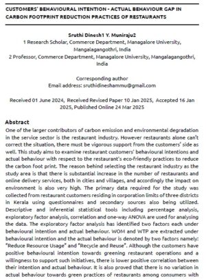 Customers’ Behavioural Intention - Actual Behaviour Gap In Carbon Footprint Reduction Practices Of Restaurants | Sruthi Dinesh & Y. Muniraju