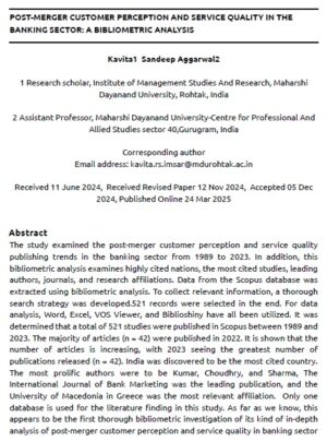 Post-Merger Customer Perception And Service Quality In The Banking Sector: A Bibliometric Analysis | Kavita & Sandeep Aggarwal